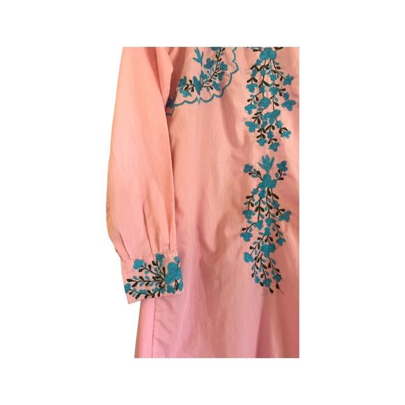 Vintage Baby Pink Hand Embroidered Vintage 1970s Floral Maxi Dress - Picture 6 of 10